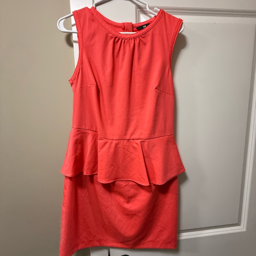 Elegant Coral Peplum Dress